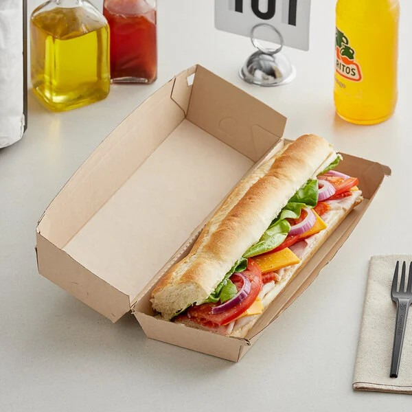 Bagcraft NFN-F312QVF Eco-Flute Sub Hoagie Continer Natural 11.44 x 3.44 x 2.63 200/CS
