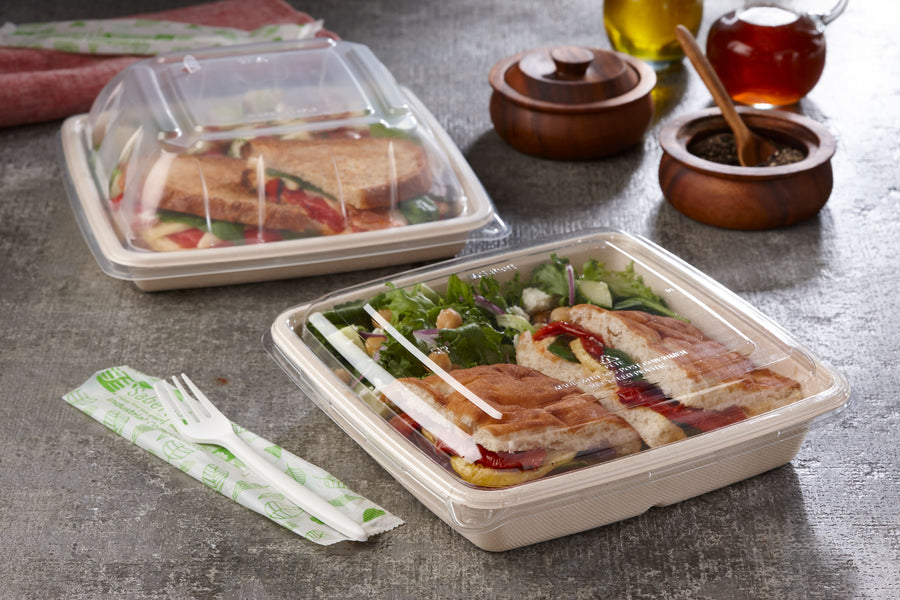 Sabert 51901F300PET Clear Square Container Lid For 32 & 48 oz Container 300/CS