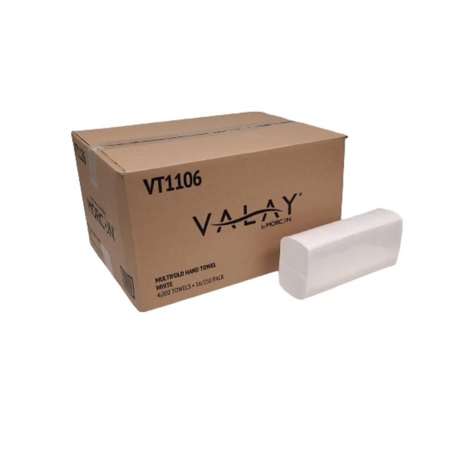 Morcon VT1106 Valay Multifold Paper Towels White 9.05" x 9.25" 1-Ply 4000/CS