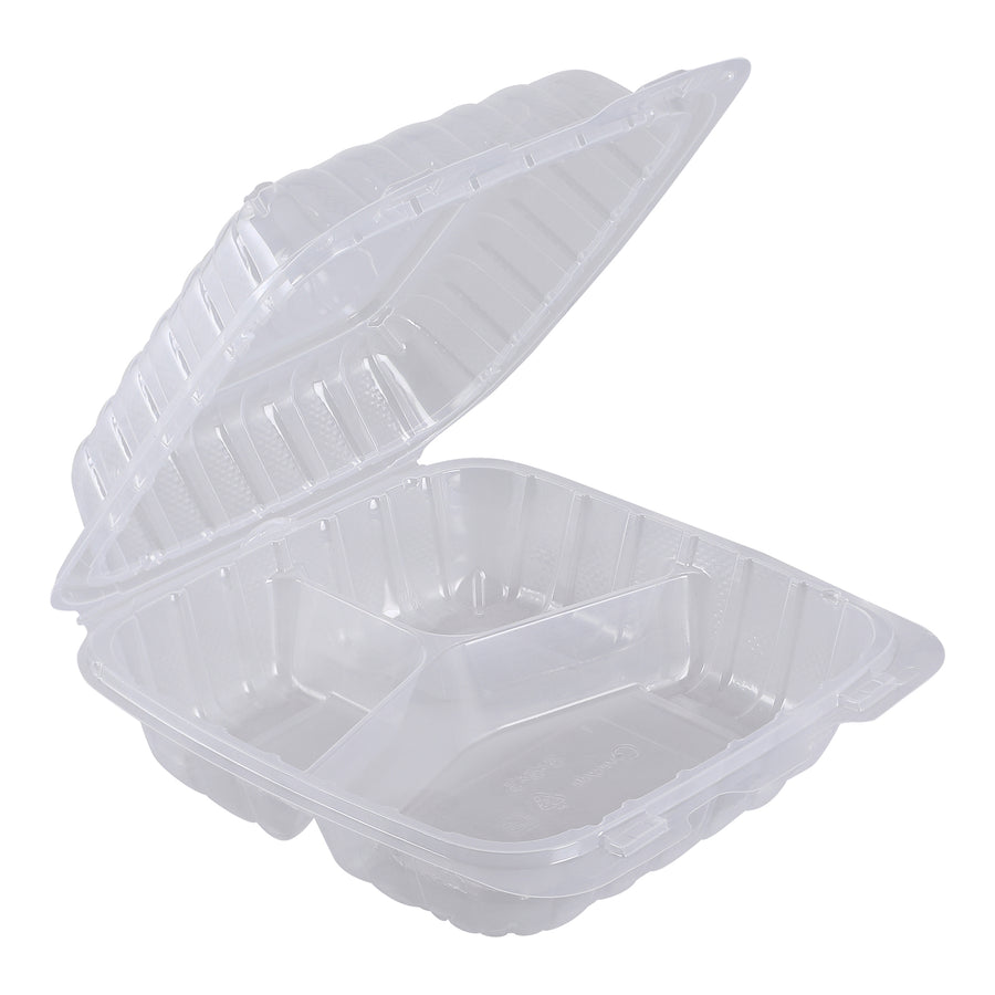 Empress ECLPPHL-83 PP Hinged Container Vented Clear 8" x 8" 3 Compartment 200/CS