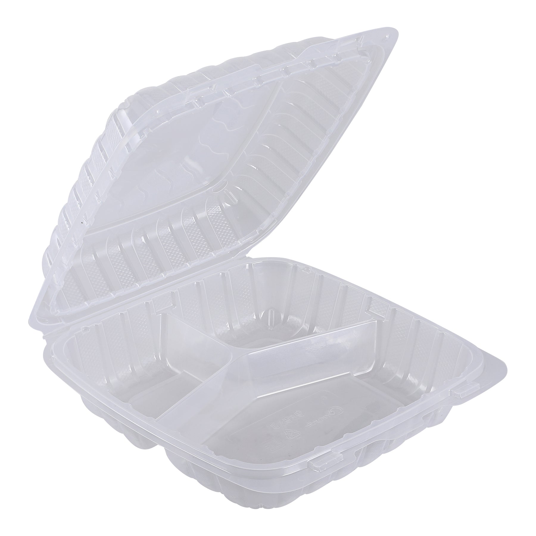 Empress ECLPPHL-93 PP Hinged Container Vented Clear 9" x 9" 3 Compartment 150/CS