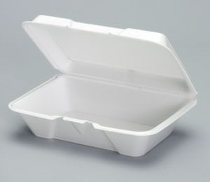 Genpak 20500 Large Deep 1-Comp Hinged Container 9-3/16"x6.5"x2.75" White Foam 200/CS