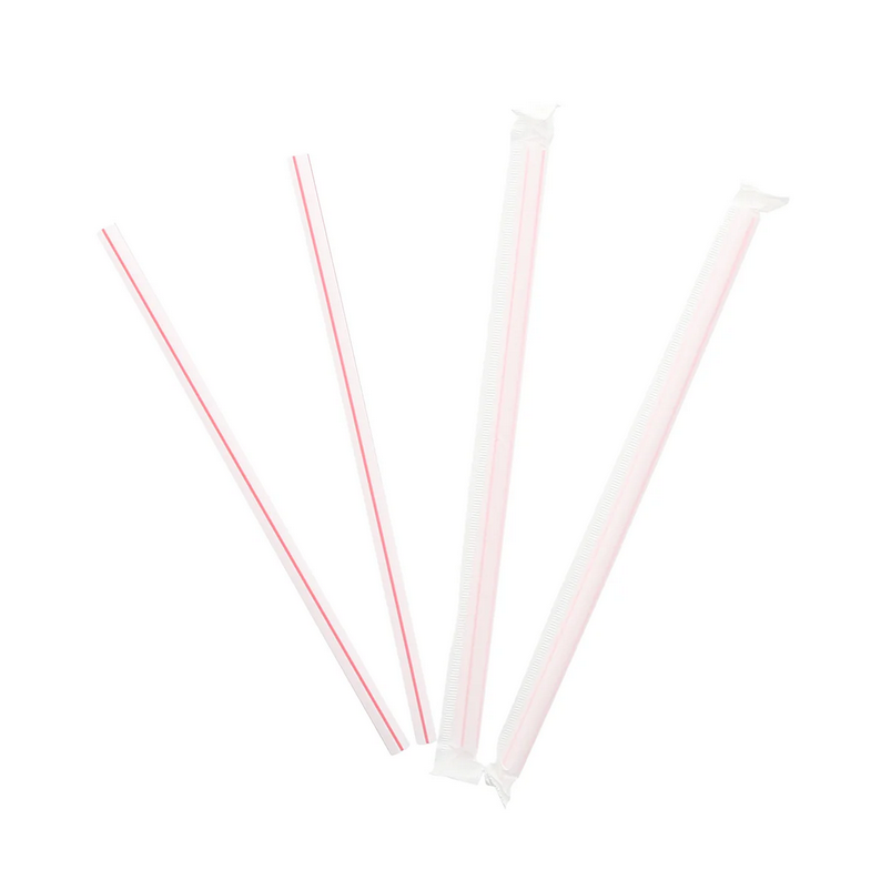 Amercareroyal STNGT1970704 7.75" Giant Straw White w/ Red Stripe, Paper Wrapped 7200/CS