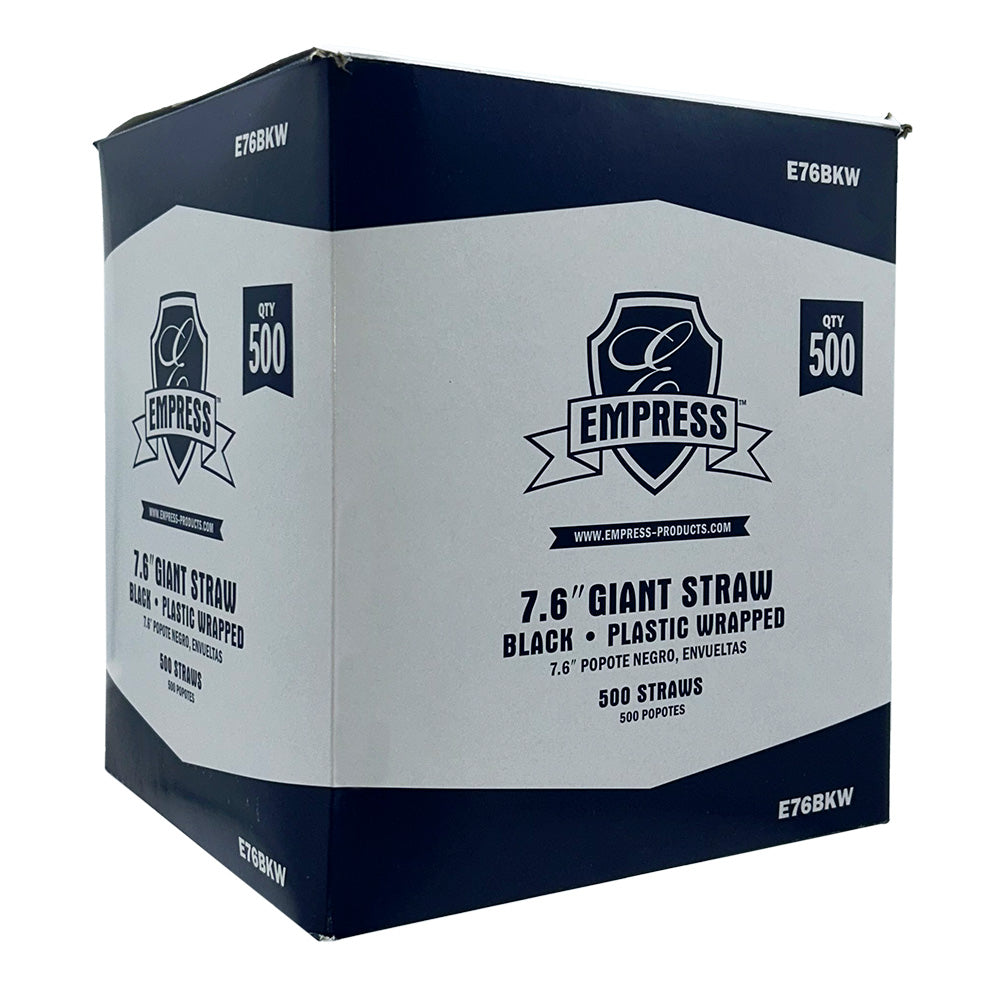 Empress E76BKW Giant Straw Plastic Wrapped 7.6" Black Boxed 12000/CS