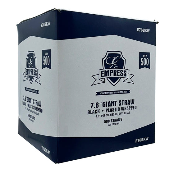 Empress E76BKW Giant Straw Plastic Wrapped 7.6" Black Boxed 12000/CS