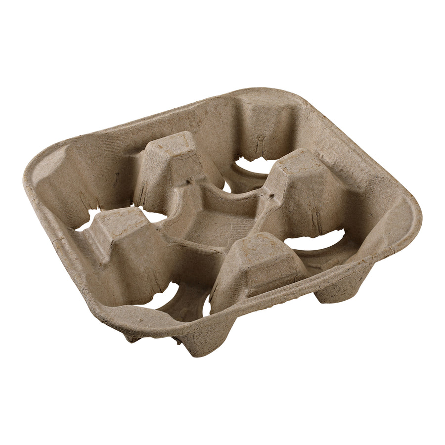 Empress EMP4CUPHLDR Pulp 4 Cup Carrier 8oz- 32oz, 8.74"x8.74"x2.16" Brown 300/CS