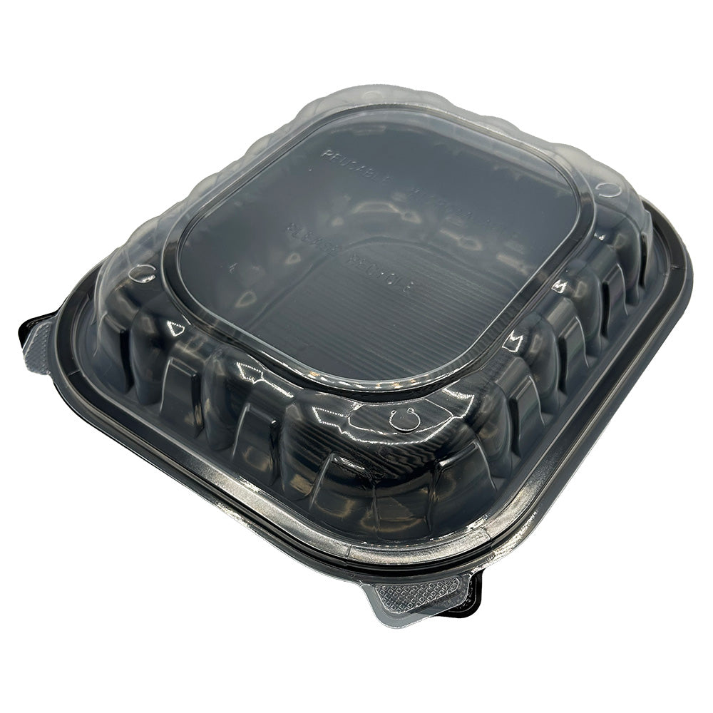 Empress EHLPPBKCL-10.25-1 PP Hinged Container Black/Clear Lid 10.25" x 9" x 3" , 1 Comp , Vented 150/CS