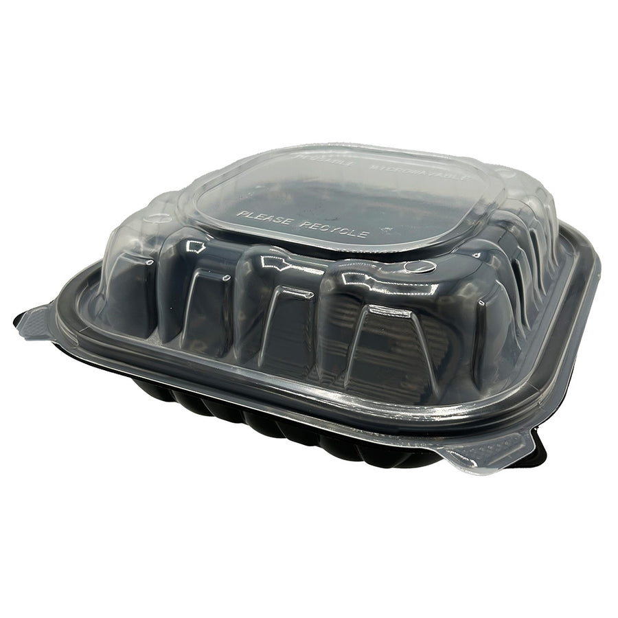Empress EHLPPBKCL-81 PP Hinged Container Black/Clear Lid 8" x 8" x 3" , 1 Comp , Vented 180/CS