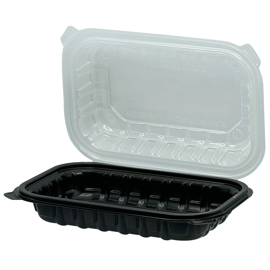 Empress EHLPPBKCL-96 PP Hinged Container Black/Clear Lid 9" x 6" x 3" , Vented 180/CS