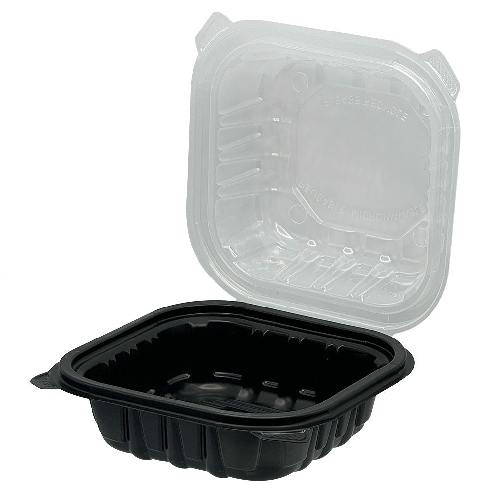 Empress EHLPPBKCL-66 PP Hinged Container Black/Clear Lid 6" x 6" x 3.25" , Vented 300/CS