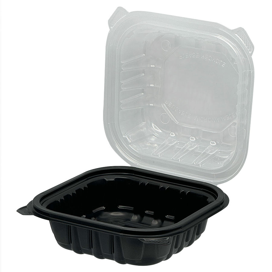 Empress EHLPPBKCL-66 PP Hinged Container Black/Clear Lid 6" x 6" x 3.25" , Vented 300/CS