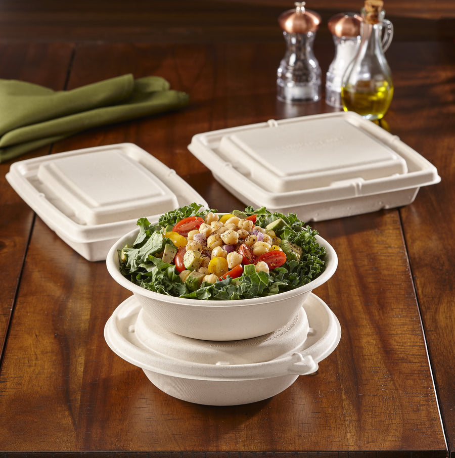 Sabert 51932DA300PULP Pulp Flat Lid Round Bowls 24, 32, 48 oz, Natural 300/CS