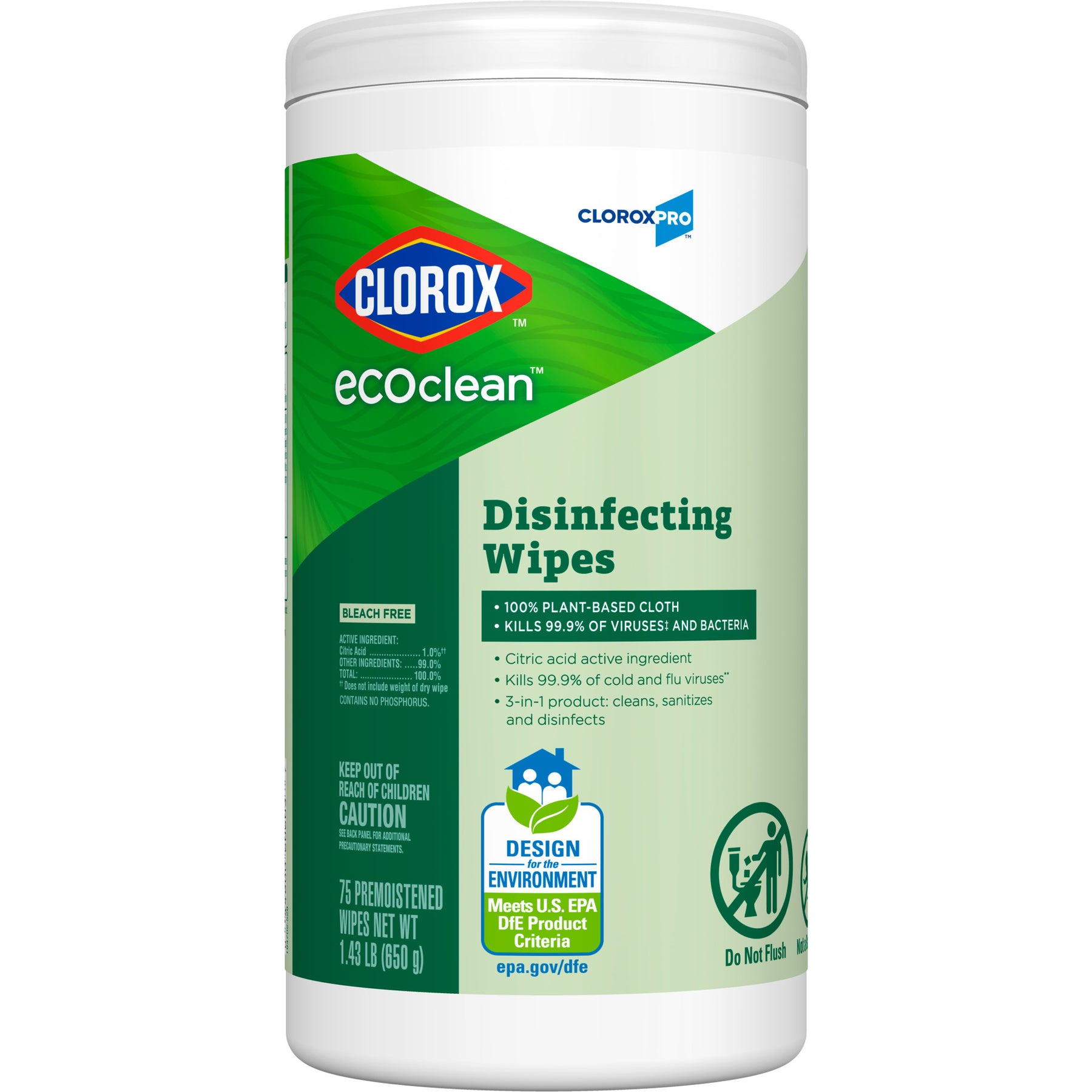Clorox 60605 Cloroxpro EcoClean Disinfecting Wipes 75ct 6/CS
