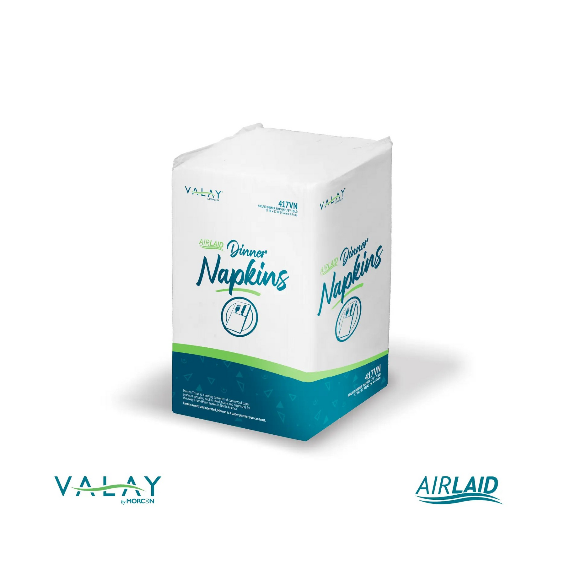 Morcon 417VN 16.93" x 16.93" Valay Dinner Napkin Airlaid, White, 1-Ply, 1/8 Fold 300/CS