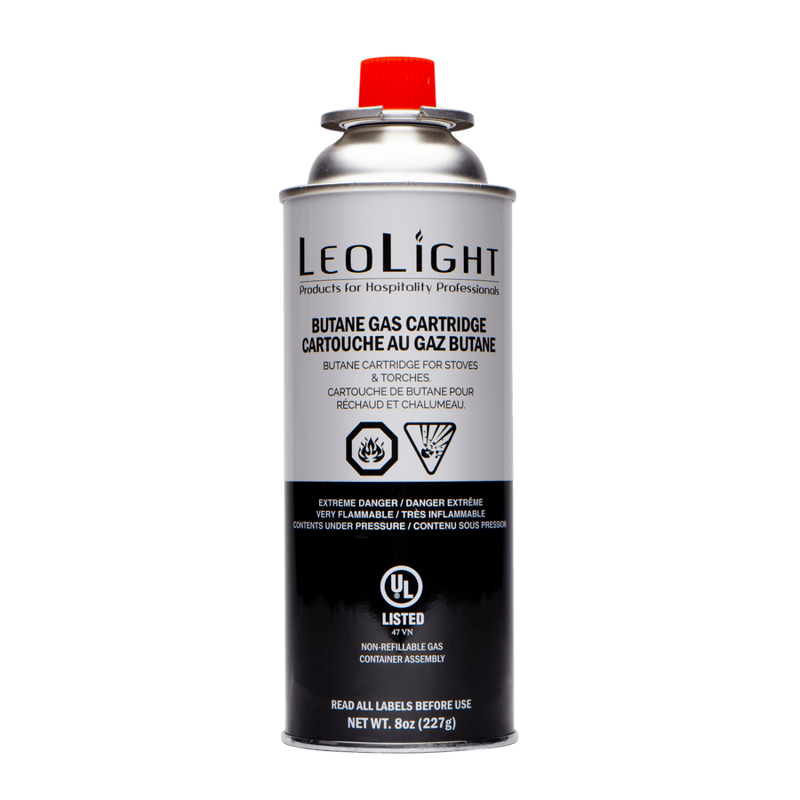 Leolight BUT-12 LeoLight Butane Gas Canisters 8 oz , Black/Grey 2.64" x 7.28" 12/CS