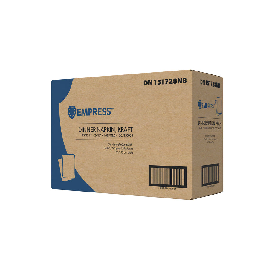 Empress DN 151728NB 2-Ply Dinner Napkin, Brick Pack 14.2" x 16.5", Kraft, 1/8 Fold 3000/CS