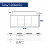 7ft Heavy Duty Workbench with 10 Drawers & 2 Cabinets