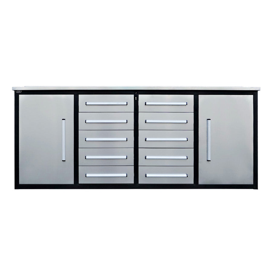 7ft Heavy Duty Workbench with 10 Drawers & 2 Cabinets