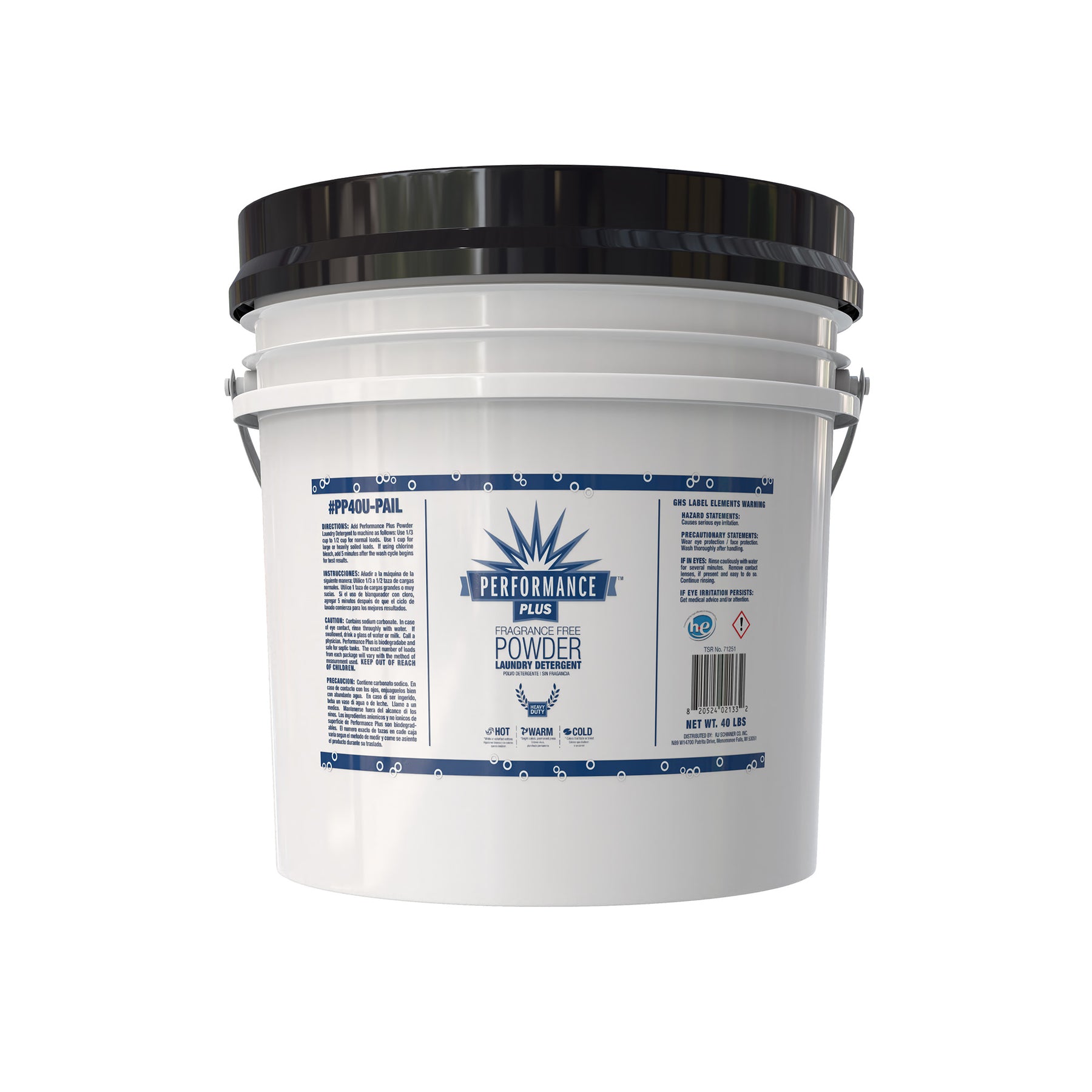 Performance Plus PP40U-PAIL Fragrance Free Laundry Detergent HE 40 LB Pail Low Suds
