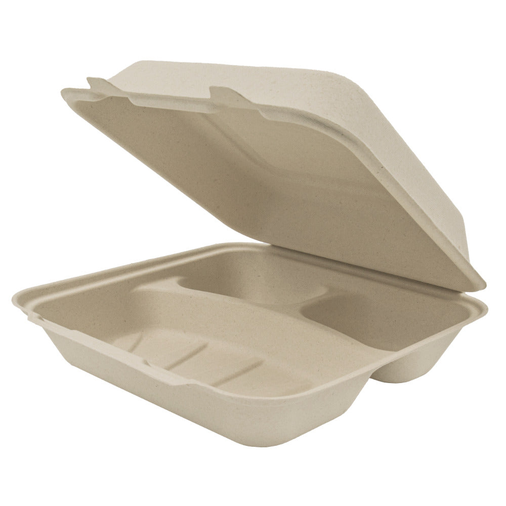Genera TCA9X93CB200IN Hinged Container Molded Fiber 9"x9"x3" Natural Color 3C PFA Free 200/CS