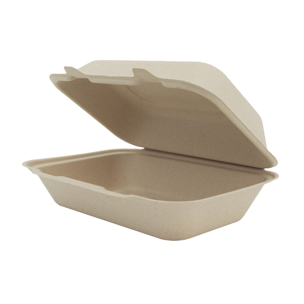 Genera TCA9X6B200IN Hinged Container Molded Fiber 9"x6" Hoagie Natural Color PFA Free 200/CS