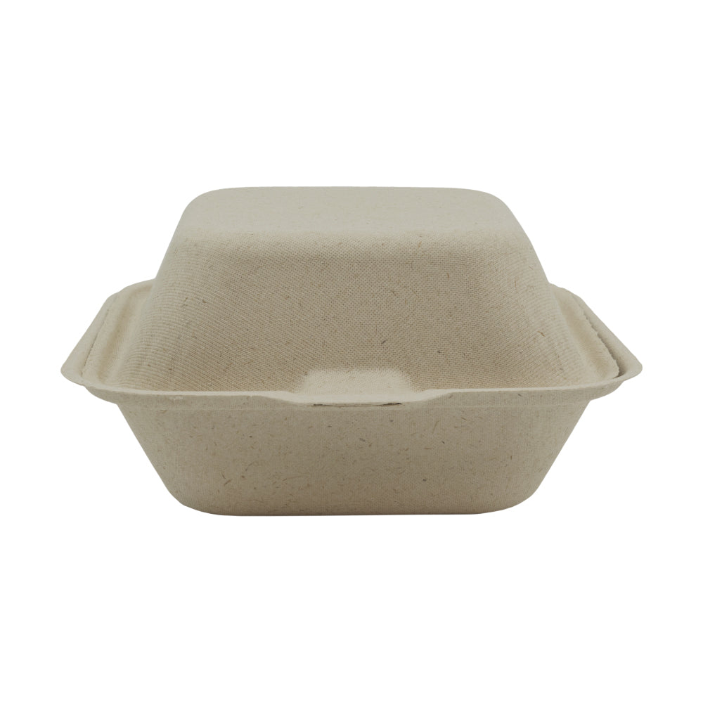 Genera TCA6X6B400IN Hinged Container Molded Fiber 6"x6"x3" Natural Color PFA Free 400/CS
