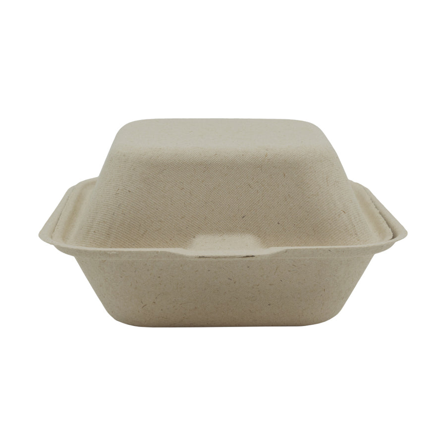 Genera TCA6X6B400IN Hinged Container Molded Fiber 6"x6"x3" Natural Color PFA Free 400/CS