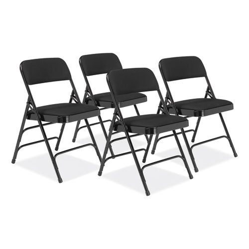 NPS 2310 2300 Series Fabric Upholstered Triple Brace Premium Folding Chair, Supports Up to 500 lb, Midnight Black, 4/Carton
