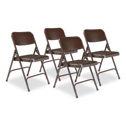 NPS 203 200 Series Premium All-Steel Double Hinge Folding Chair, Supports Up to 500 lb, 17.25" Seat Height, Brown, 4/Carton