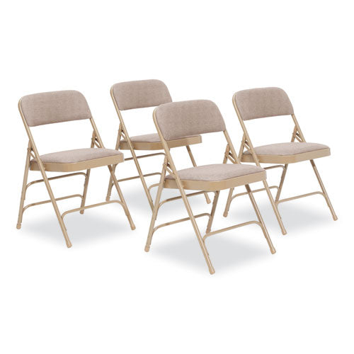 NPS 2301 2300 Series Fabric Triple Brace Double Hinge Premium Folding Chair, Supports Up to 500 lb, Cafe Beige, 4/Carton