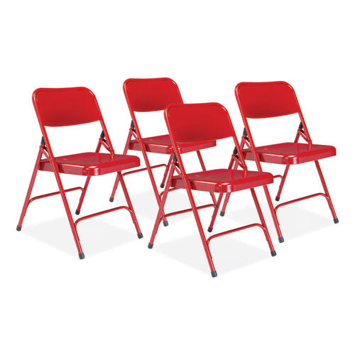 NPS 240 200 Series Premium All-Steel Double Hinge Folding Chair, Supports Up to 500 lb, 17.25" Seat Height, Red, 4/Carton