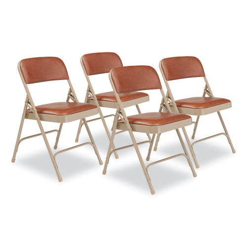 NPS 1203 1200 Series Vinyl Dual-Hinge Folding Chair, Supports Up to 500 lb, Honey Brown Seat, Honey Brown Back, Beige Base, 4/Carton