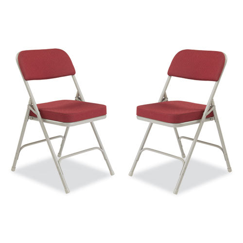 NPS 3218 3200 Series Premium Fabric Dual-Hinge Folding Chair, Supports Up to 300 lb, Burgundy Seat, Burgundy Back, Gray Base, 2/Carton