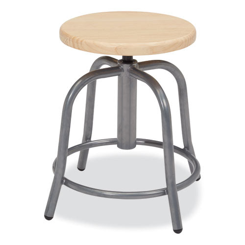 NPS 6800W02 6800 Series Height Adjustable Wood Seat Swivel Stool, Supports Up to 300 lb, 19" to 25" Seat Height, Maple Seat, Gray Base