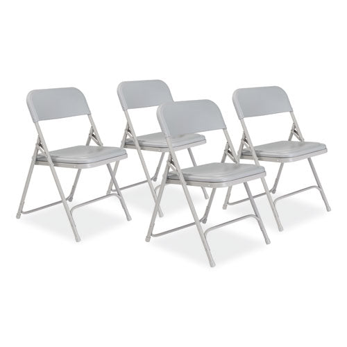 NPS 802 800 Series Premium Plastic Folding Chair, Supports Up to 500 lb, 18" Seat Height, Gray Seat, Gray Back, Gray Base, 4/Carton