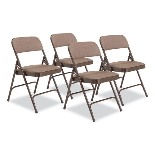 NPS 2207 2200 Series Fabric Dual-Hinge Premium Folding Chair, Supports Up to 500 lb, Walnut Seat, Walnut Back, Brown Base, 4/Carton