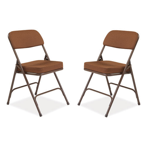 NPS 3219 3200 Series Premium Fabric Dual-Hinge Folding Chair, Supports Up to 300 lb, Gold Seat, Gold Back, Brown Base, 2/Carton