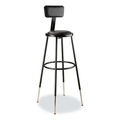 NPS 6430HB10 6400 Series Height Adjustable Heavy Duty Vinyl Padded Stool with Backrest, Supports 300 lb, 32" to 39" Seat Height, Black