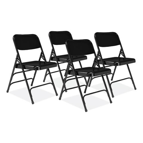 NPS 310 300 Series Deluxe All-Steel Triple Brace Folding Chair, Supports Up to 480 lb, 17.25" Seat Height, Black, 4/Carton