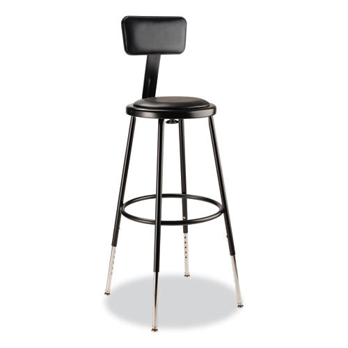 NPS 6424HB10 6400 Series Height Adj Heavy Duty Vinyl Steel Stool w/Backrest, Supports 300 lb, 25"-33" Seat Ht, Black