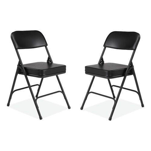 NPS 3210 3200 Series 2" Vinyl Upholstered Double Hinge Folding Chair, Supports Up to 300 lb, 18.5" Seat Height, Black, 2/Carton