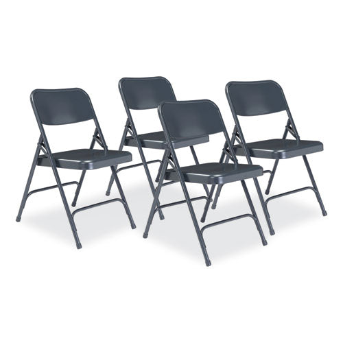 NPS 204 200 Series Premium All-Steel Double Hinge Folding Chair, Supports Up to 500 lb, 17.25" Seat Height, Blue, 4/Carton