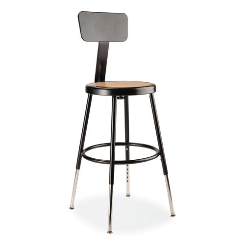 NPS 6218HB10 6200 Series 19" to 27" Height Adjustable Heavy-Duty Stool with Backrest, Supports Up to 500 lb, Masonite Seat/Black Base