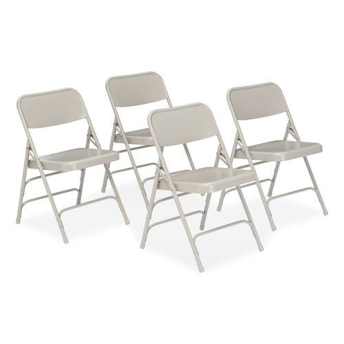 NPS 302 300 Series Deluxe All-Steel Triple Brace Folding Chair, Supports Up to 480 lb, 17.25" Seat Height, Gray, 4/Carton