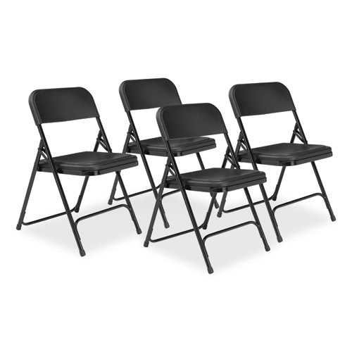 NPS 810 800 Series Plastic Folding Chair, Supports Up to 500 lb, 18" Seat Height, Black Seat, Black Back, Black Base, 4/Carton