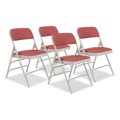 NPS 2308 2300 Series Fabric Upholstered Tri-Brace Folding Chair, Supports 500 lb, Cabernet Seat, Cabernet Back, Gray Base, 4/Carton