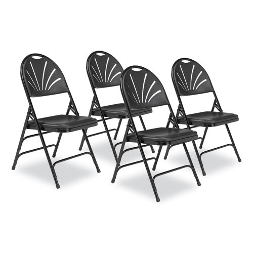 NPS 1110 1100 Series Fan-Back Tri-Brace Dual Hinge Folding Chair, Supports Up to 500 lb, 17.75" Seat Height, Black, 4/Carton