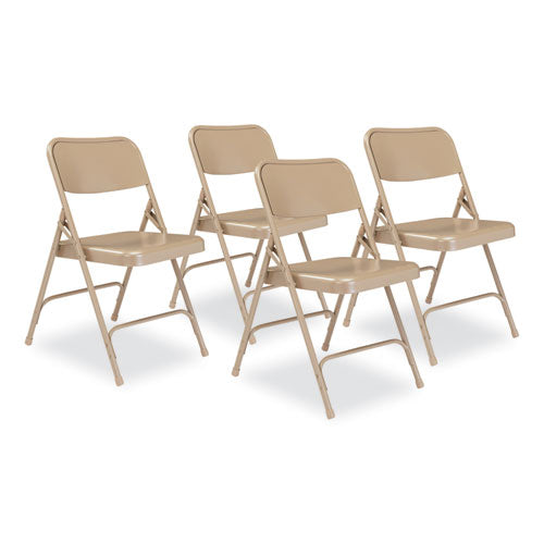 NPS 201 200 Series Premium All-Steel Double Hinge Folding Chair, Supports Up to 500 lb, 17.25" Seat Height, Beige, 4/Carton