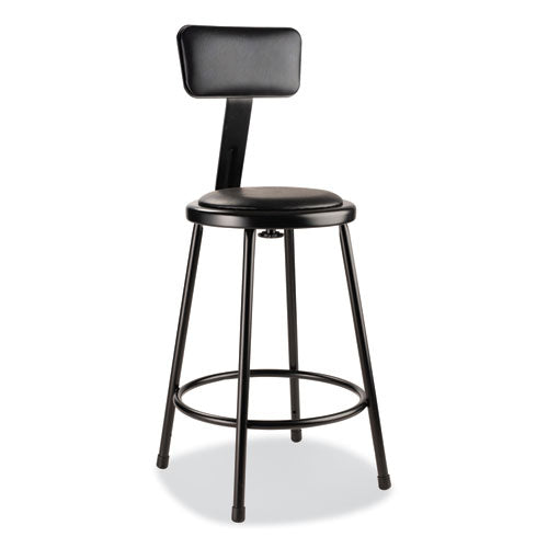 NPS 6424B10 6400 Series Heavy Duty Vinyl Padded Stool with Backrest, Supports 300 lb, 24" Seat Height, Black Seat, Black Back, Black Base