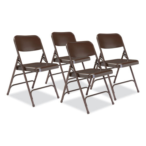 NPS 303 300 Series Deluxe All-Steel Triple Brace Folding Chair, Supports Up to 480 lb, 17.25" Seat Height, Brown, 4/Carton